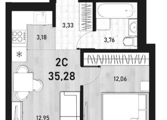 Продается 2-комнатная квартира, 35.3 м2, Новосибирск, Пермская улица, 12к2, метро Студенческая