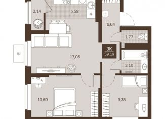 Продается 3-ком. квартира, 59.2 м2, Пенза, Железнодорожный район