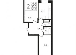 Продам 2-комнатную квартиру, 56.5 м2, Звенигород, 3-й микрорайон, 13