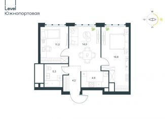 Продается трехкомнатная квартира, 56.7 м2, Москва, метро Дубровка, жилой комплекс Левел Южнопортовая, 3