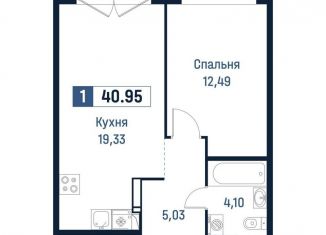 Однокомнатная квартира на продажу, 41 м2, Мурино