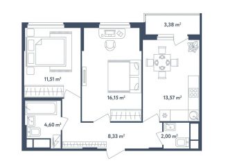 Продается двухкомнатная квартира, 57.9 м2, поселок Мещерино