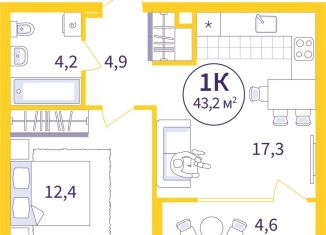 Продается однокомнатная квартира, 40.9 м2, Екатеринбург, метро Проспект Космонавтов