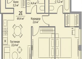 Двухкомнатная квартира на продажу, 69.4 м2, Москва, район Раменки, улица Лобачевского, 124к3А