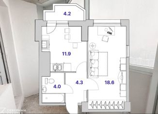 Продается 1-комнатная квартира, 42.2 м2, Санкт-Петербург, улица Кустодиева, 7к1