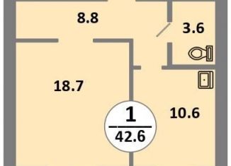 1-комнатная квартира на продажу, 42.7 м2, Красноярский край, проспект 60 лет Образования СССР, 48