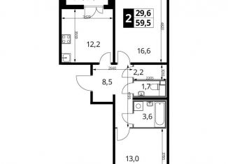 Продажа 2-ком. квартиры, 59.5 м2, Люберцы, ЖК 1-й Лермонтовский, Рождественская улица, 8