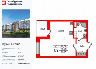 Продаю квартиру студию, 24.3 м2, Санкт-Петербург, метро Звёздная