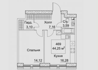 Однокомнатная квартира на продажу, 45.2 м2, Москва, 2-й Хорошёвский проезд, 7с1В, метро Беговая