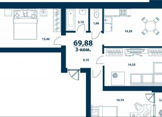 Продается 3-комнатная квартира, 69.9 м2, деревня Ветошниково