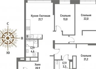 Продается трехкомнатная квартира, 106.7 м2, Москва, Рубцовско-Дворцовая улица, 4