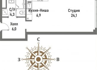 Продам квартиру студию, 41.6 м2, Москва, Рубцовско-Дворцовая улица, 4, район Сокольники