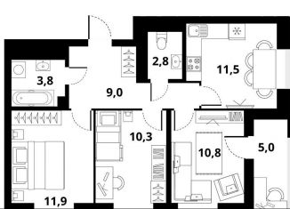 Продается 3-ком. квартира, 67.2 м2, Новосибирск, Тайгинская улица, с4