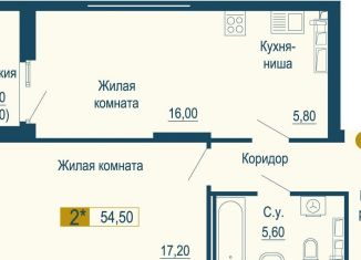 Двухкомнатная квартира на продажу, 54.5 м2, Екатеринбург, Верх-Исетский район