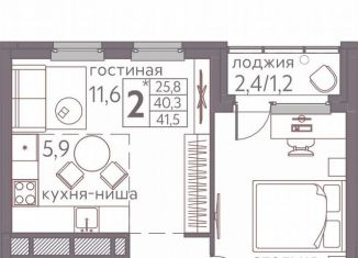 2-комнатная квартира на продажу, 41.5 м2, Пермь, ЖК Погода, Серебристая улица, 3