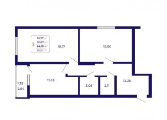 Продаю 2-ком. квартиру, 64.2 м2, Уфа, Ленинский район