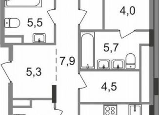 Продается трехкомнатная квартира, 100.7 м2, Московская область