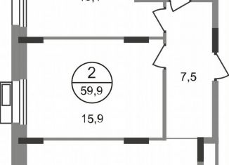 Продается 2-комнатная квартира, 59.9 м2, Московская область