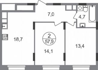 Продается двухкомнатная квартира, 57.9 м2, Московская область