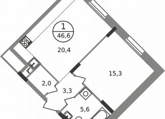 Продается 1-ком. квартира, 46.6 м2, Московская область