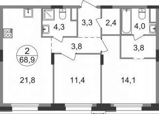 2-ком. квартира на продажу, 68.9 м2, Московская область