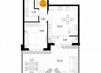 Продам 1-комнатную квартиру, 74.5 м2, Рязань, улица Земнухова, 2