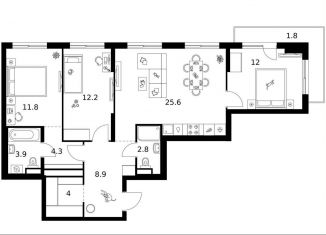 Продается трехкомнатная квартира, 87.3 м2, Москва, метро Мичуринский проспект