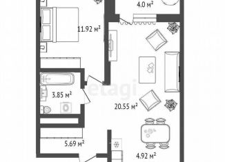 Продажа 2-комнатной квартиры, 46.9 м2, Тюмень, ЖК Набережный Квартал