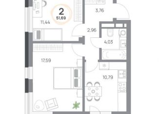 Продаю двухкомнатную квартиру, 51.7 м2, Красноярск, Октябрьский район