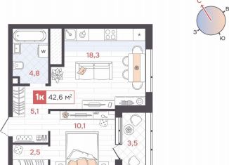 Продается однокомнатная квартира, 42.6 м2, Екатеринбург, метро Ботаническая