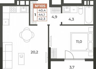 Продам 1-ком. квартиру, 42.3 м2, Симферополь, Караимская улица, 50