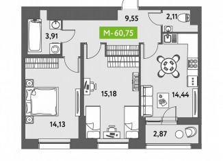 Продам 2-ком. квартиру, 60.8 м2, Санкт-Петербург, муниципальный округ Звёздное