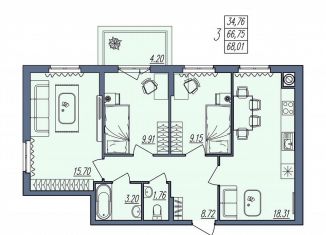 Продажа трехкомнатной квартиры, 68 м2, Волгоград