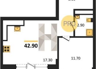 Продается однокомнатная квартира, 42.9 м2, Воронеж, Железнодорожный район