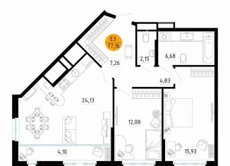 2-ком. квартира на продажу, 77.2 м2, Рязань, улица Земнухова, 2