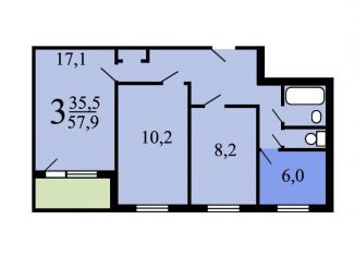 Продается 3-комнатная квартира, 57.9 м2, Москва, Зеленодольская улица, 16