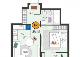 1-ком. квартира на продажу, 38.8 м2, Тюмень, улица Эльвиры Федоровой, 1к1, Восточный округ