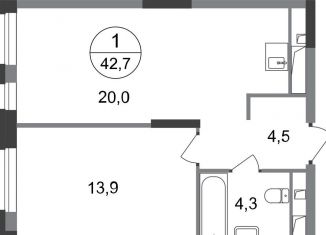 1-комнатная квартира на продажу, 42.7 м2, Московский