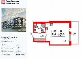 Продажа квартиры студии, 24.7 м2, Санкт-Петербург, Московский район