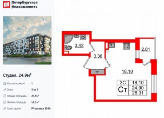 Квартира на продажу студия, 24.9 м2, Санкт-Петербург, Московский район