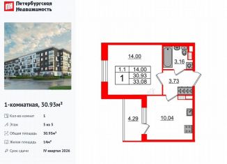 Продается 1-комнатная квартира, 30.9 м2, Санкт-Петербург, муниципальный округ Пулковский Меридиан