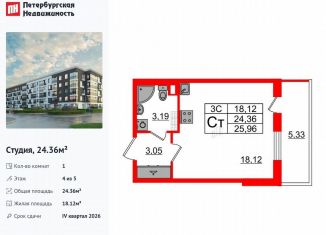 Продам квартиру студию, 24.4 м2, Санкт-Петербург, Московский район