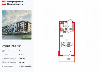 Продам квартиру студию, 24.7 м2, Санкт-Петербург, Московский район