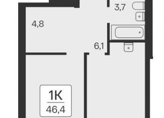 1-комнатная квартира на продажу, 46.4 м2, Новосибирск