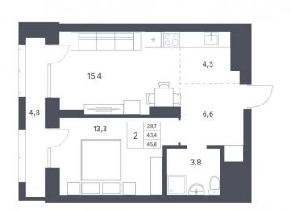 Продается однокомнатная квартира, 43.4 м2, Новосибирск, Красный проспект, 236