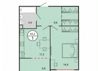 Продам 1-комнатную квартиру, 44.2 м2, Георгиевск