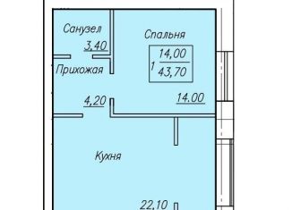 1-комнатная квартира на продажу, 43.7 м2, Оренбург, Новая улица, 52/4, ЖК Европейский