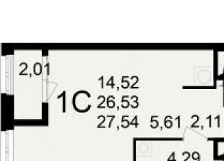 1-комнатная квартира на продажу, 27.5 м2, Рязань