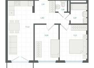 Продаю 2-комнатную квартиру, 53.1 м2, Екатеринбург, Ленинский район