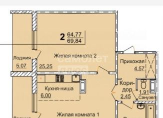 2-ком. квартира на продажу, 64.6 м2, Челябинск, 2-я Эльтонская улица, 59В